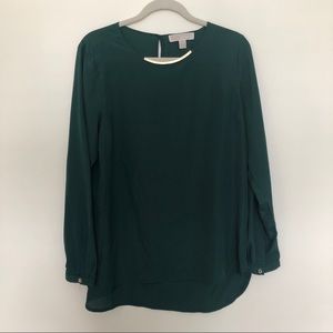 MICHAEL Michael Kors Green LS Top with Gold Bar L